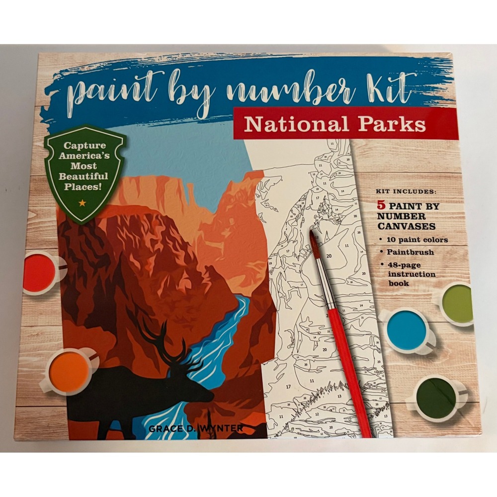 NIB National Parks Paint By Number Kit 5 Canvases Grand Canyon Yellowstone Smoky